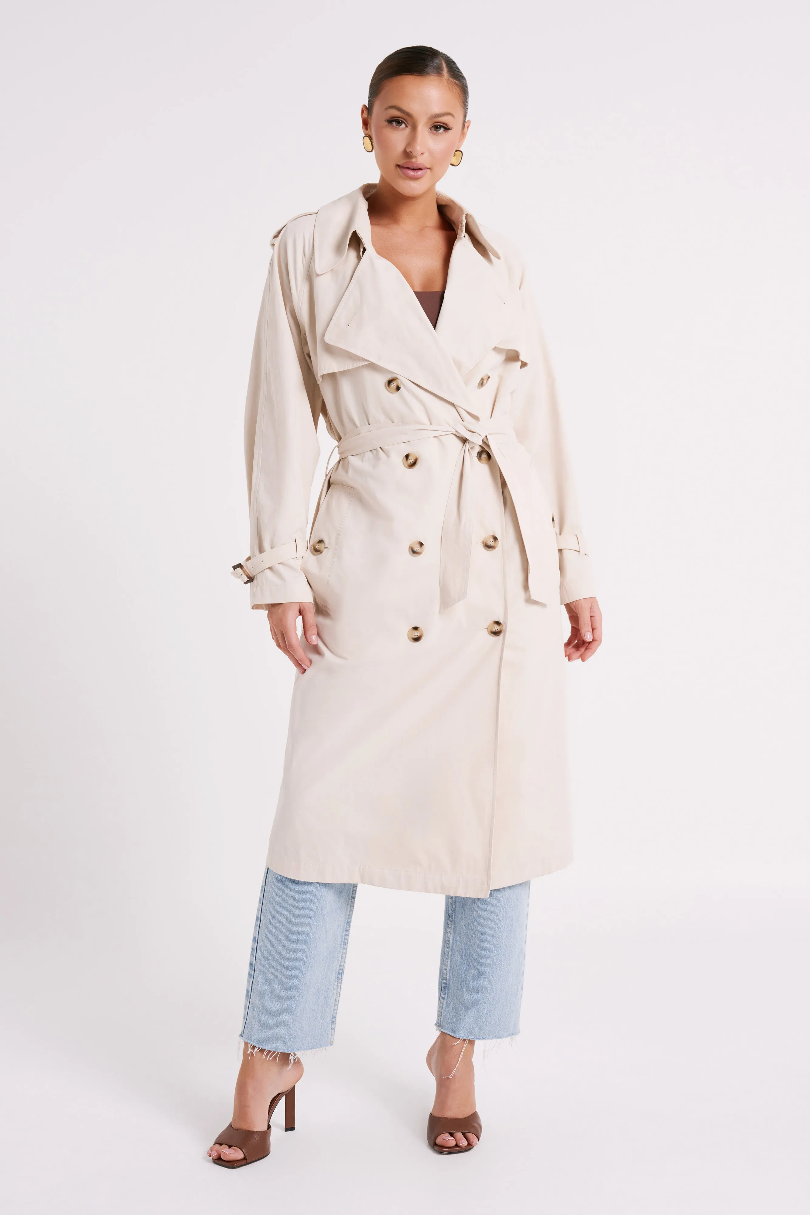 Channing Trench Coat With Belt - Cream