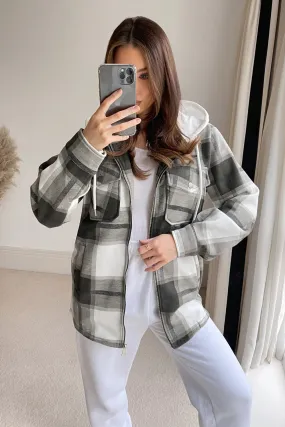 Charlotte Khaki Check Hooded Shacket