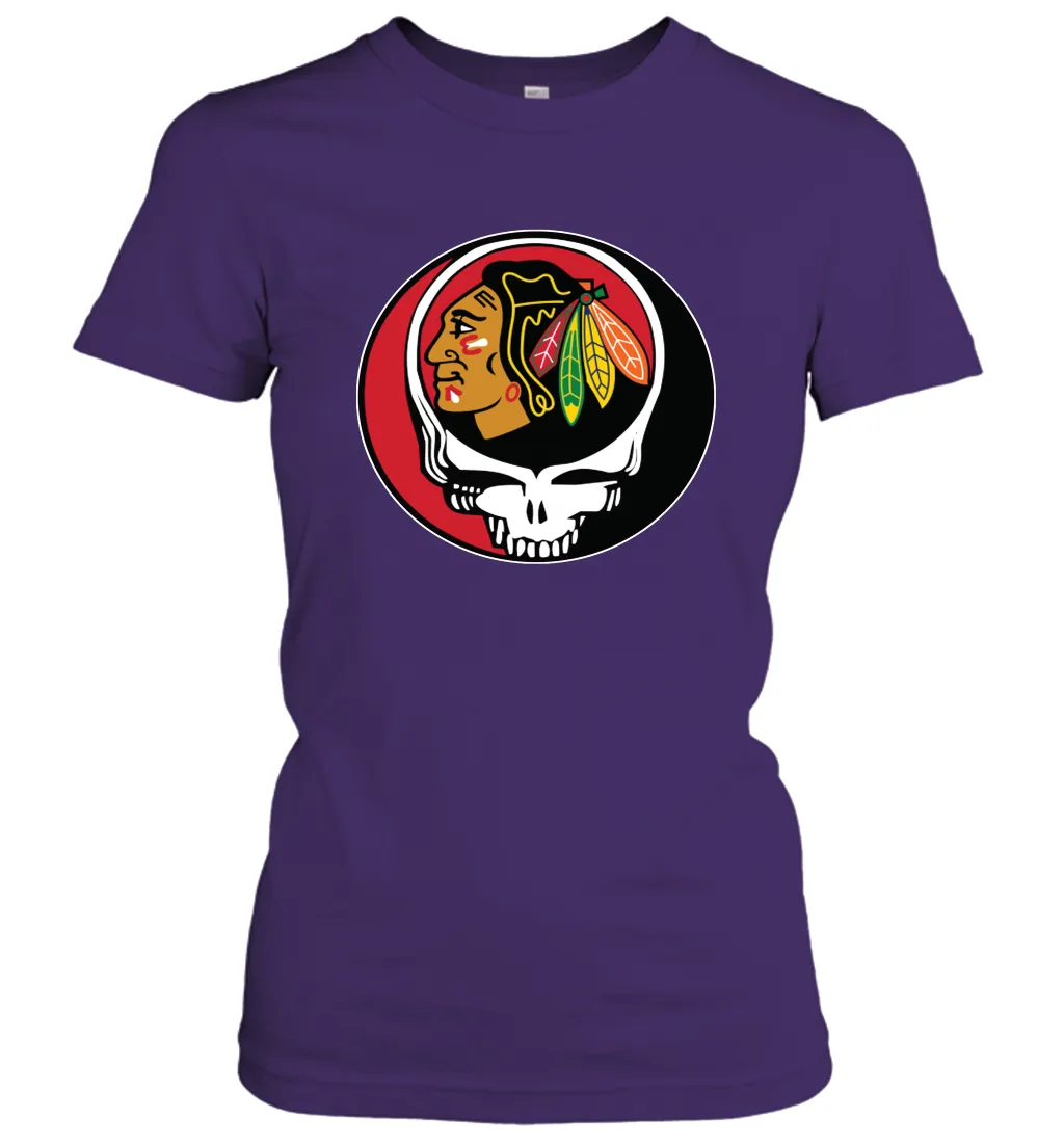 Chicago Blackhawks Grateful Dead Steal Your Face Hockey NHL Womens T-Shirt