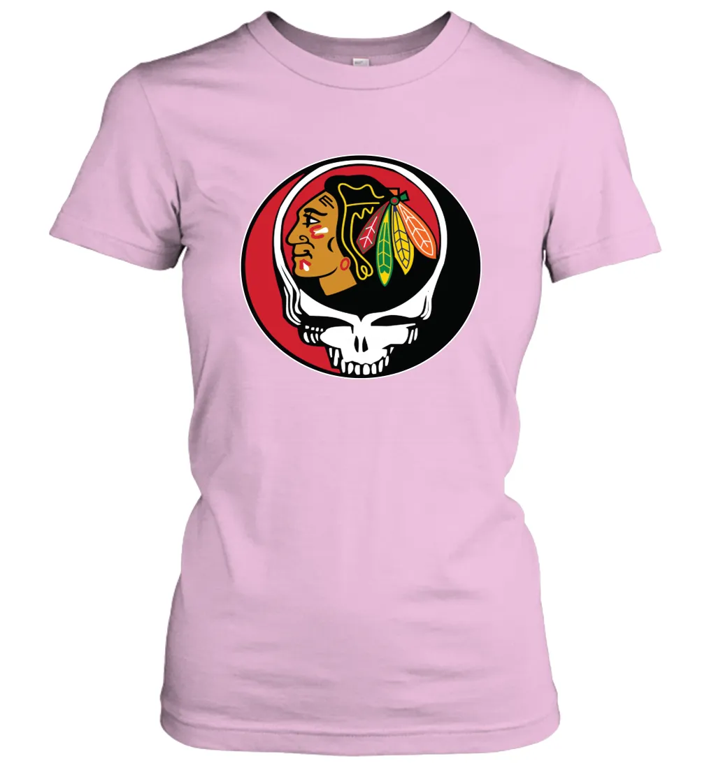 Chicago Blackhawks Grateful Dead Steal Your Face Hockey NHL Womens T-Shirt