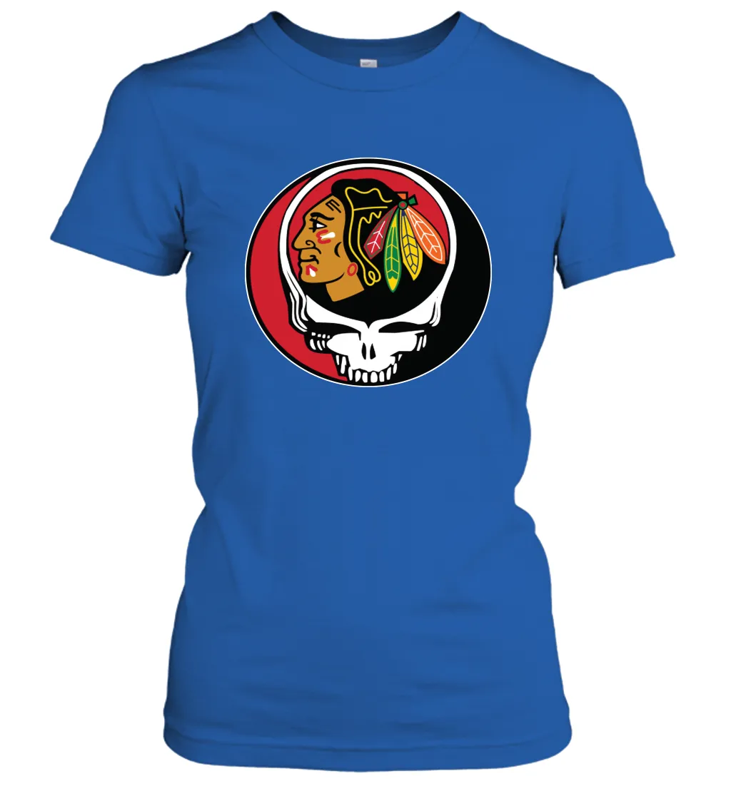 Chicago Blackhawks Grateful Dead Steal Your Face Hockey NHL Womens T-Shirt