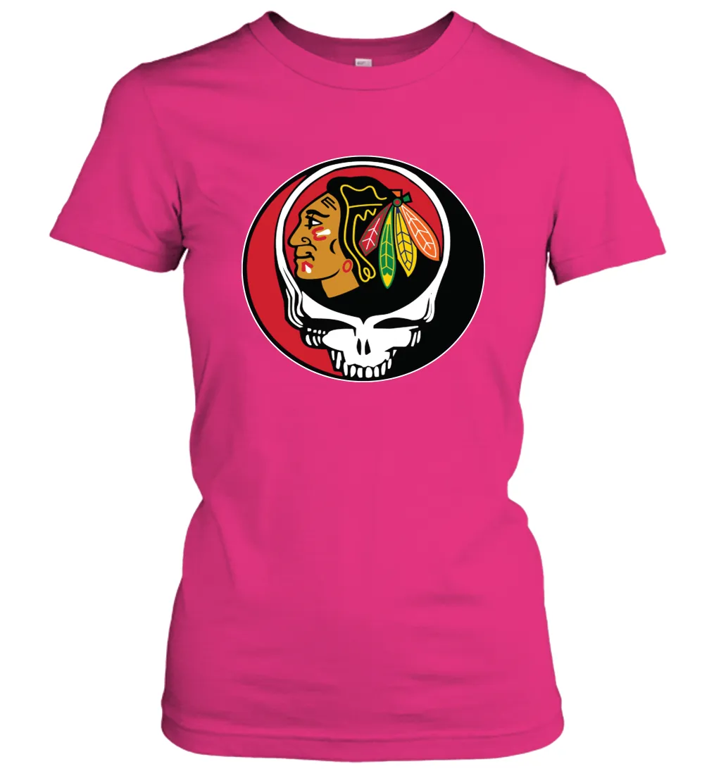 Chicago Blackhawks Grateful Dead Steal Your Face Hockey NHL Womens T-Shirt