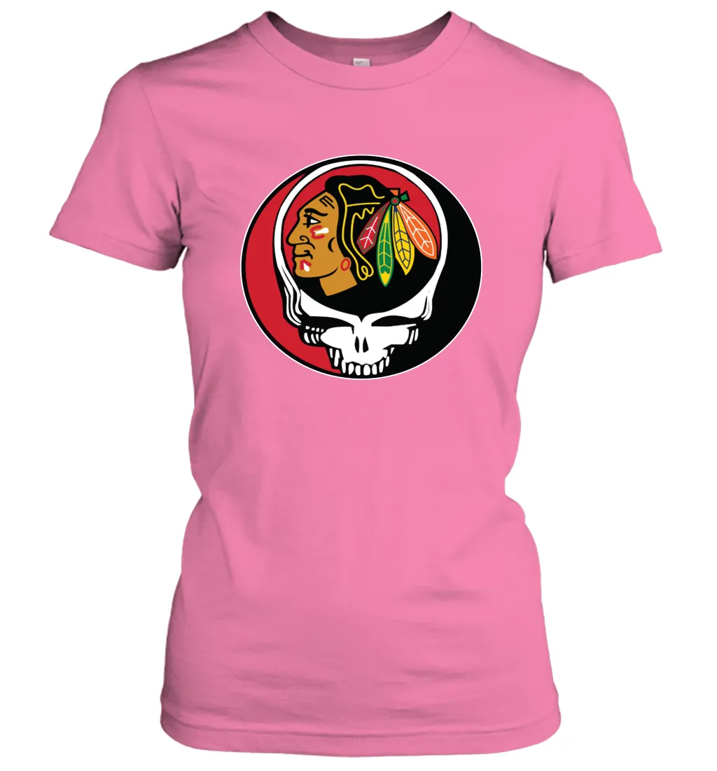 Chicago Blackhawks Grateful Dead Steal Your Face Hockey NHL Womens T-Shirt