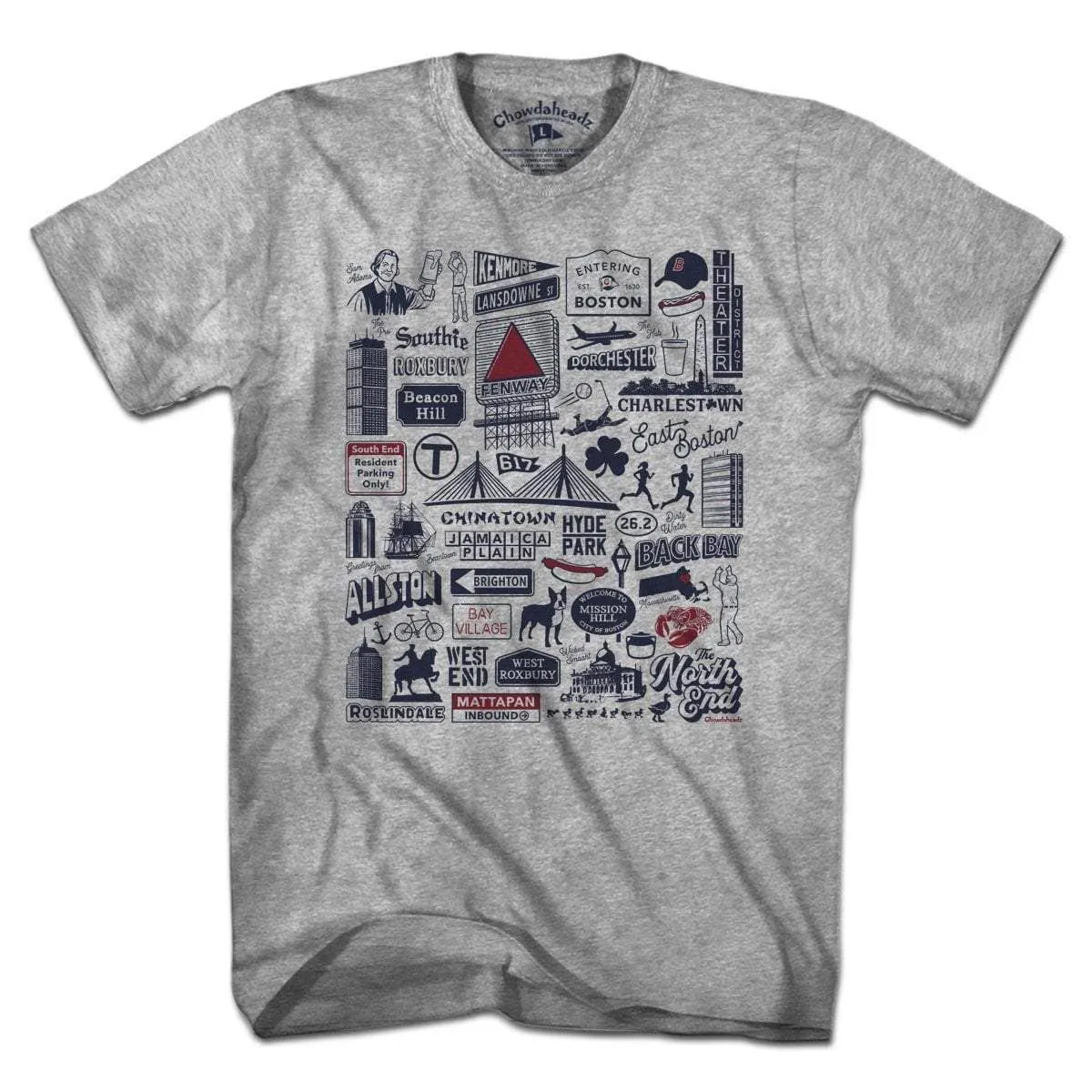 Chowdaheadz - Boston Tourist Attraction T-Shirt: Unisex / S / Gray