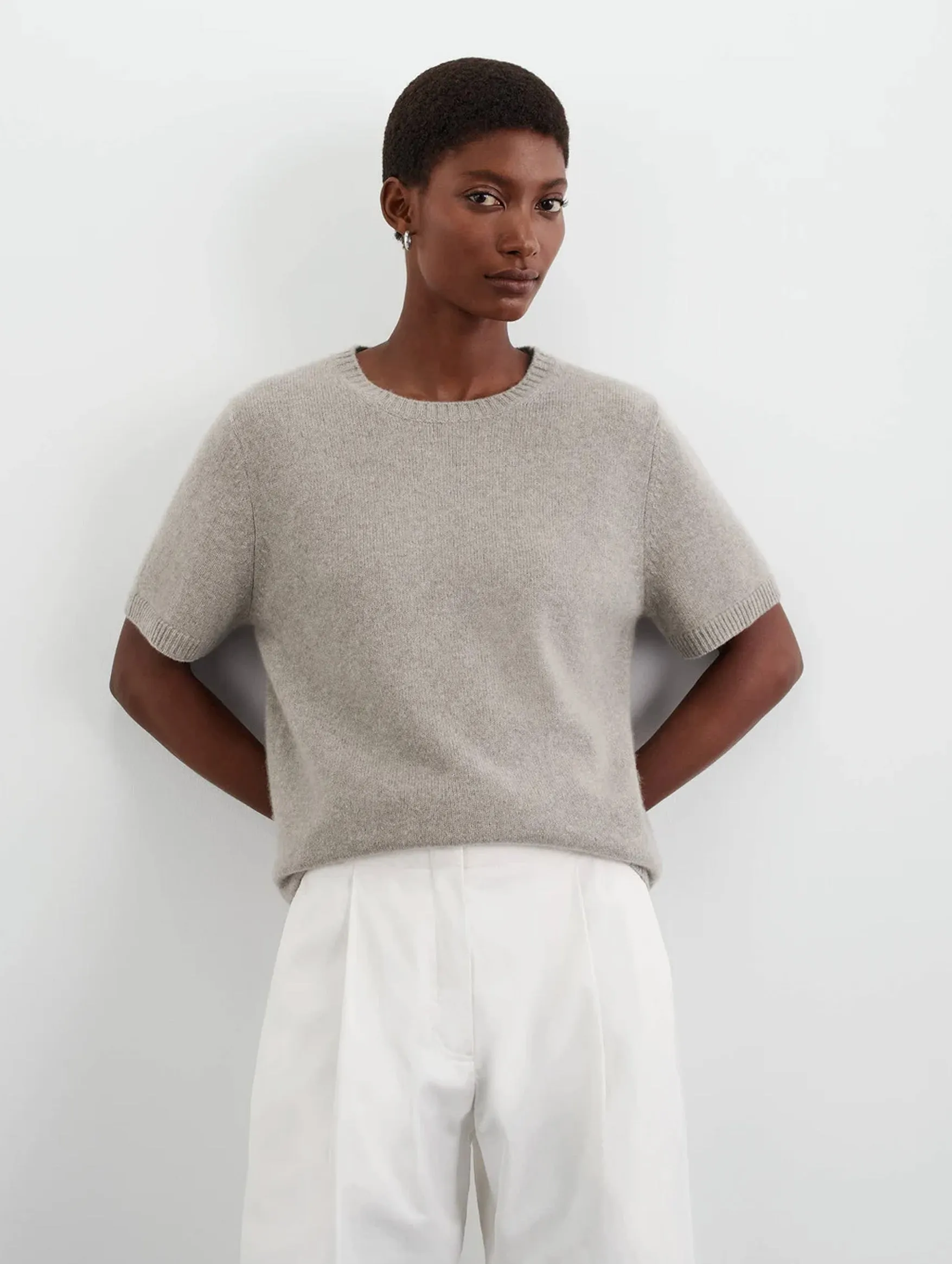 Chunky Cashmere T-Shirt in Greige