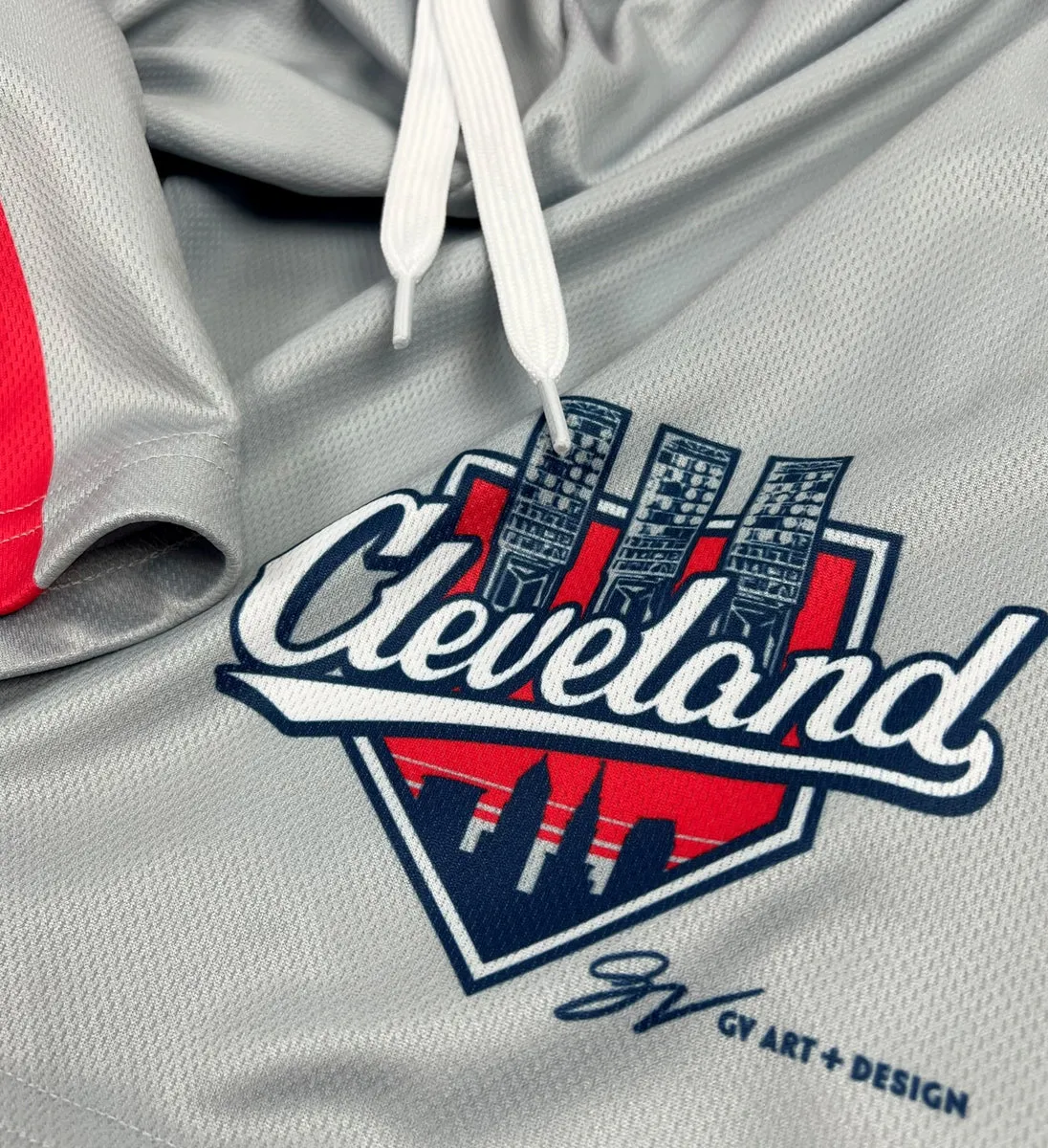 Cleveland Baseball Script Grey Mesh Shorts