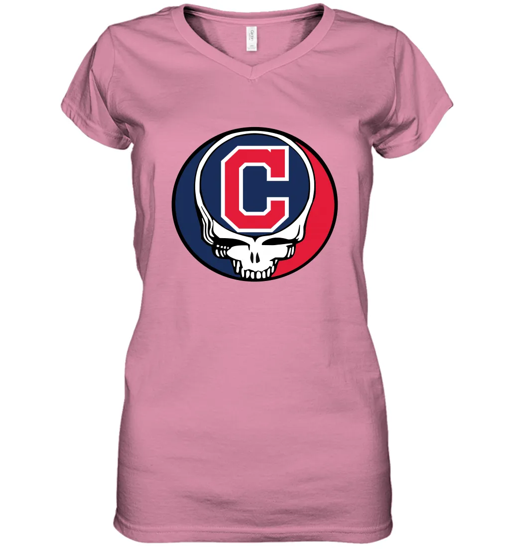 Cleveland Indians Grateful Dead Steal Your Face Baseball Womens V-Neck T-Shirt