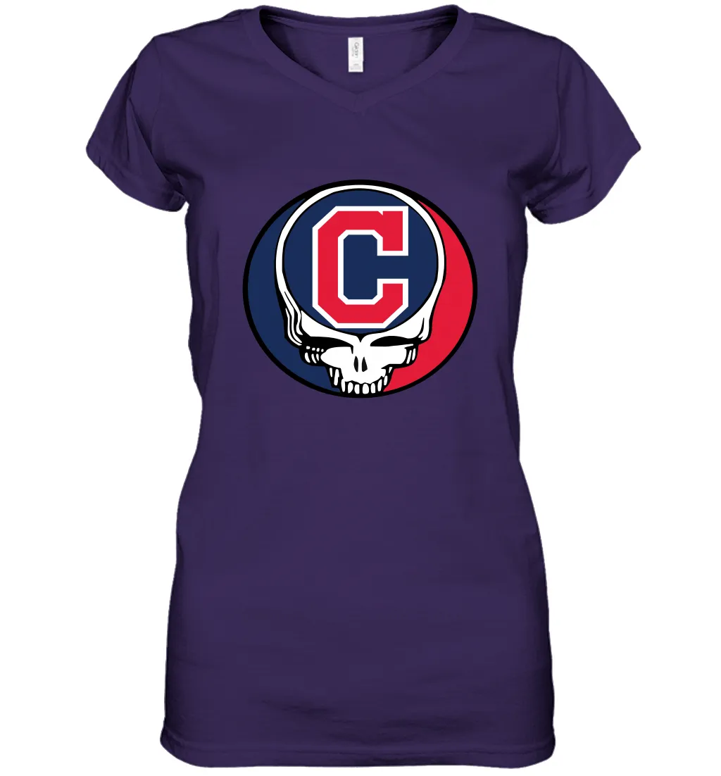 Cleveland Indians Grateful Dead Steal Your Face Baseball Womens V-Neck T-Shirt