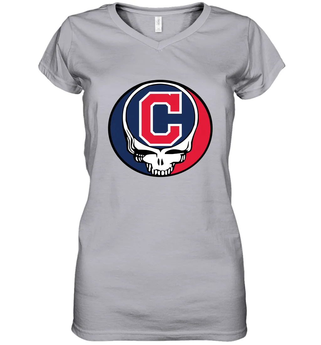 Cleveland Indians Grateful Dead Steal Your Face Baseball Womens V-Neck T-Shirt