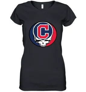 Cleveland Indians Grateful Dead Steal Your Face Baseball Womens V-Neck T-Shirt