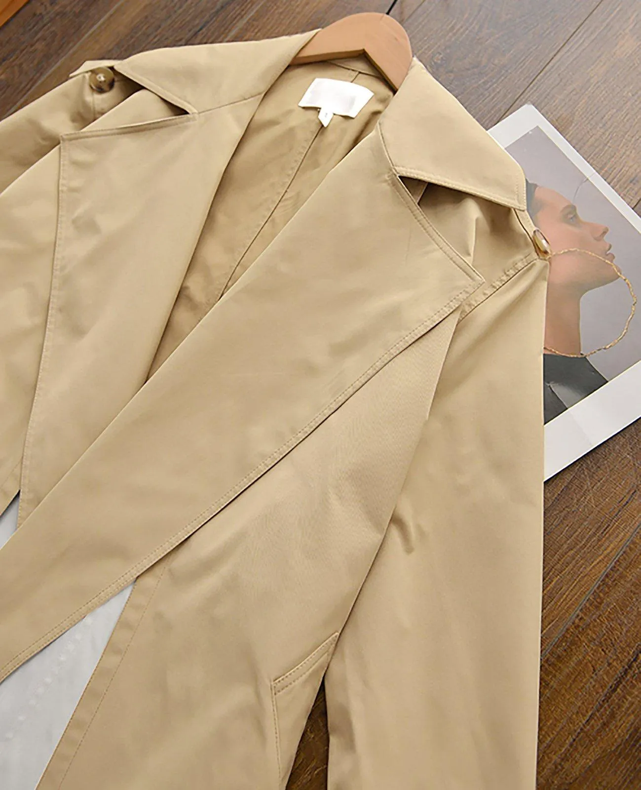 Color Block Belted Wrap Trench Coat