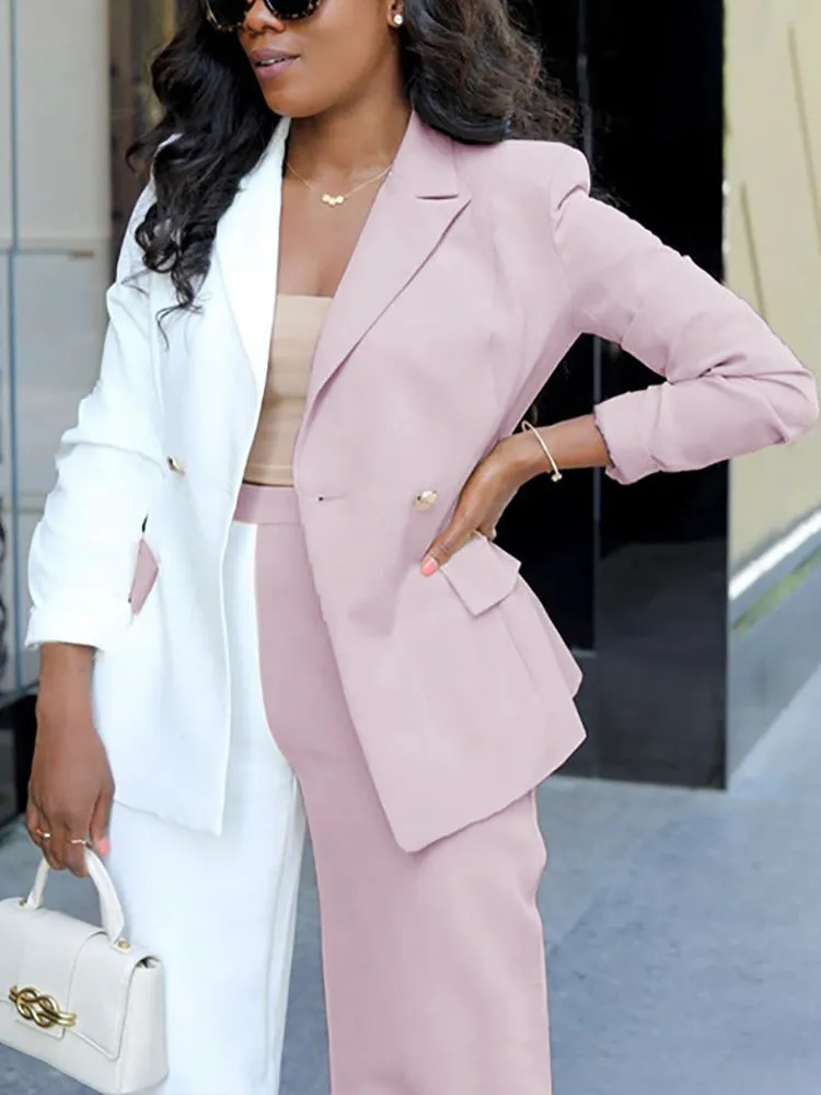 Color Block Casual Blazer Set