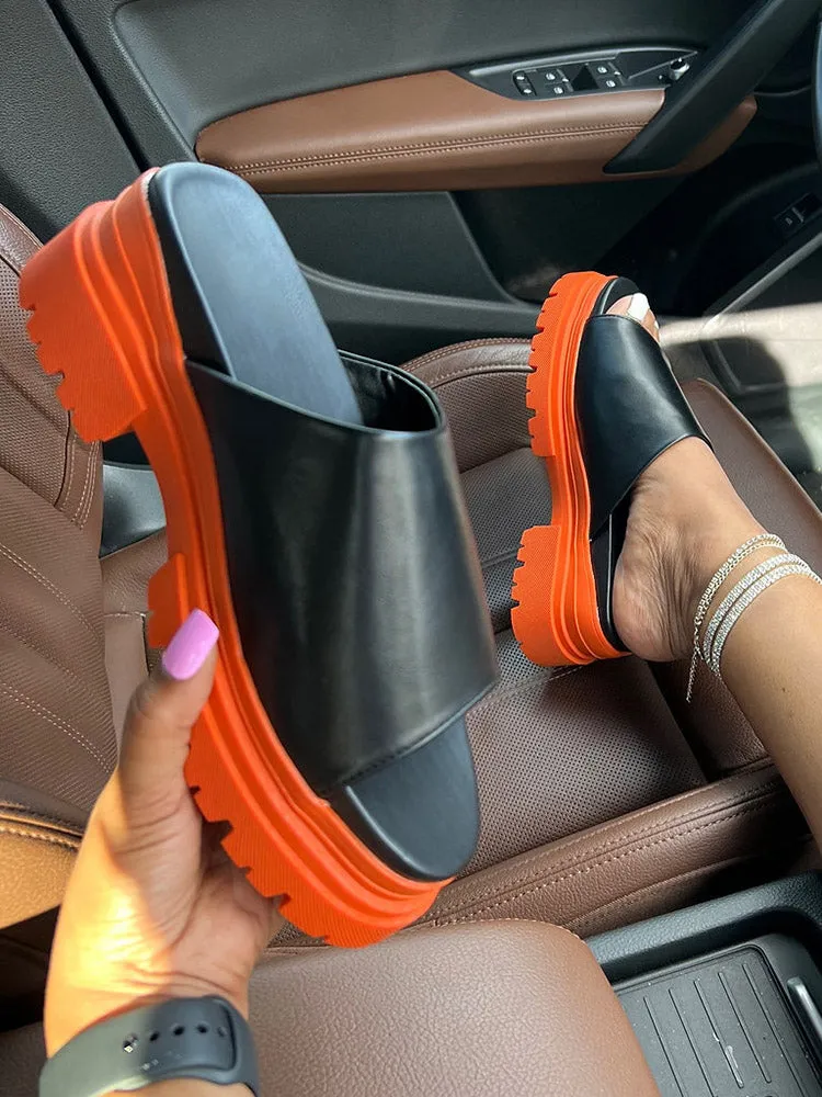 Color Block Chunky Heel Sandals