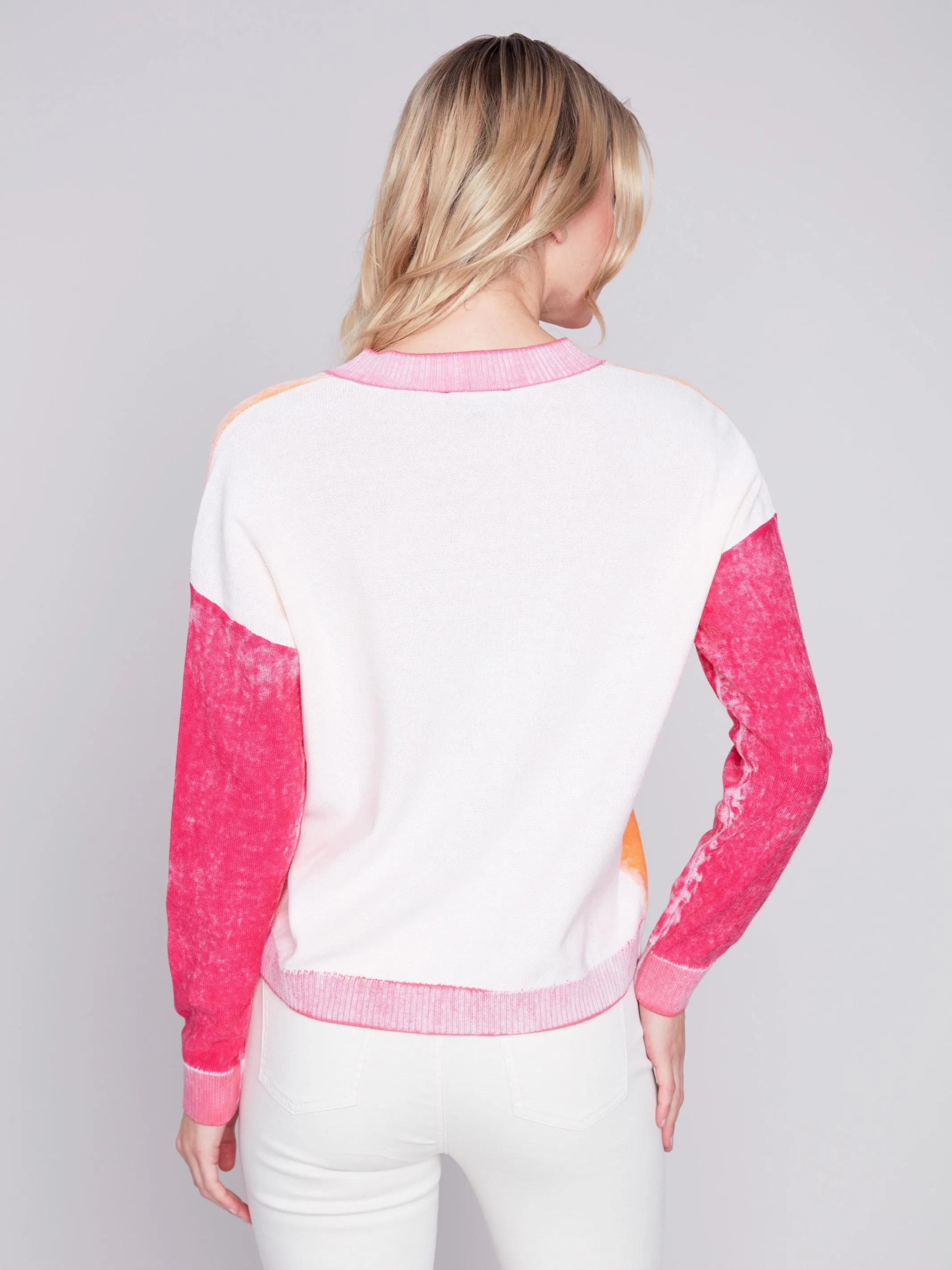 Color Block Cotton Sweater - Tangerine