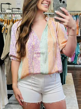 Color Block Floral Top