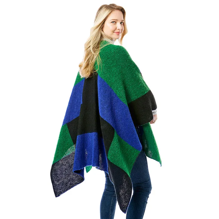 Color Block Ruana Poncho