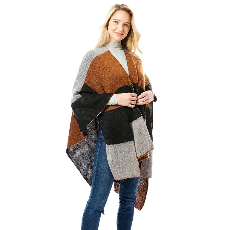 Color Block Ruana Poncho