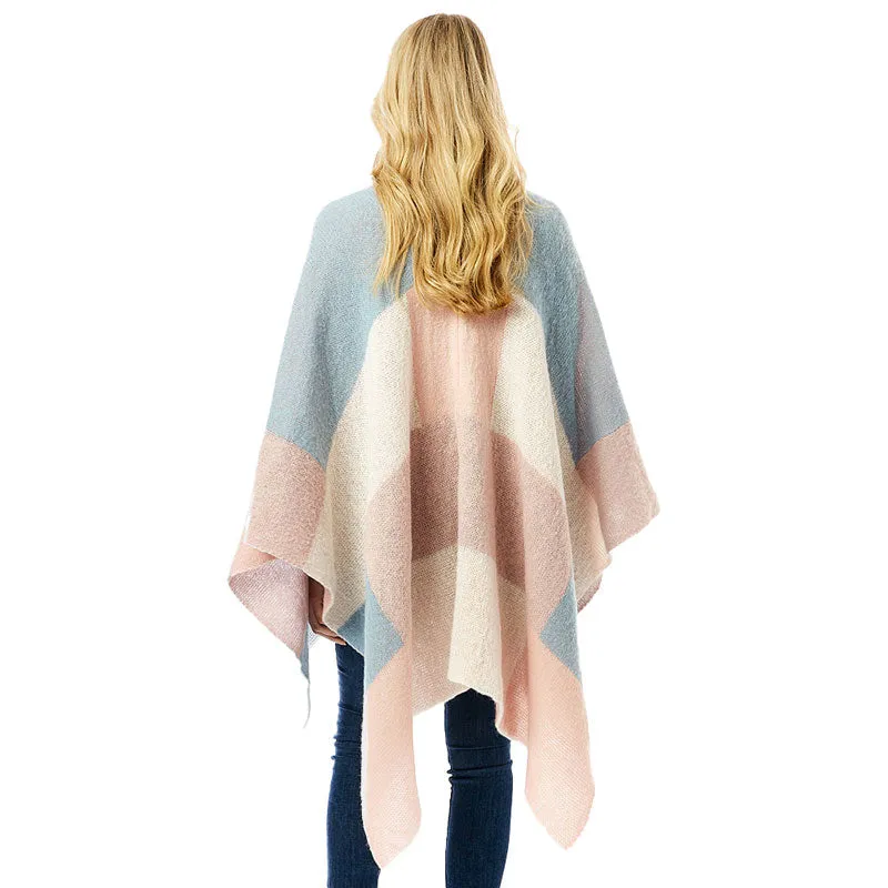 Color Block Ruana Poncho