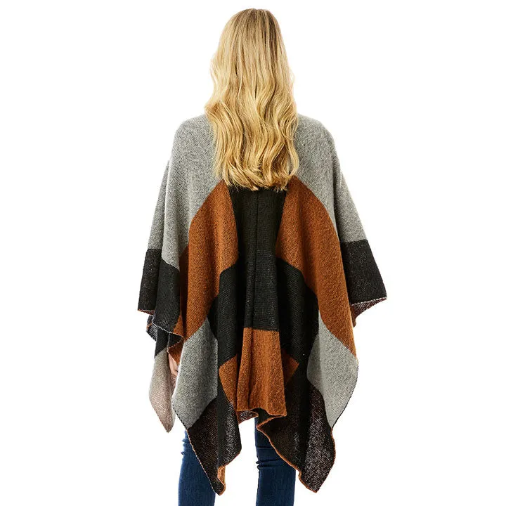 Color Block Ruana Poncho