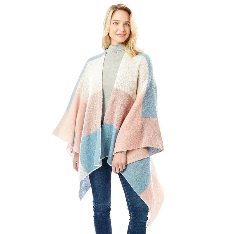 Color Block Ruana Poncho