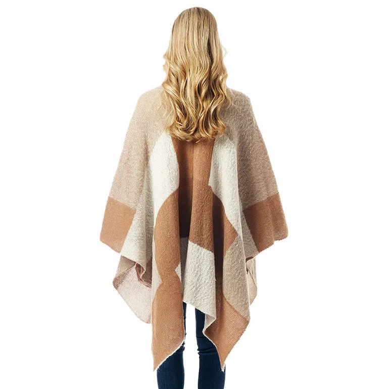 Color Block Ruana Poncho