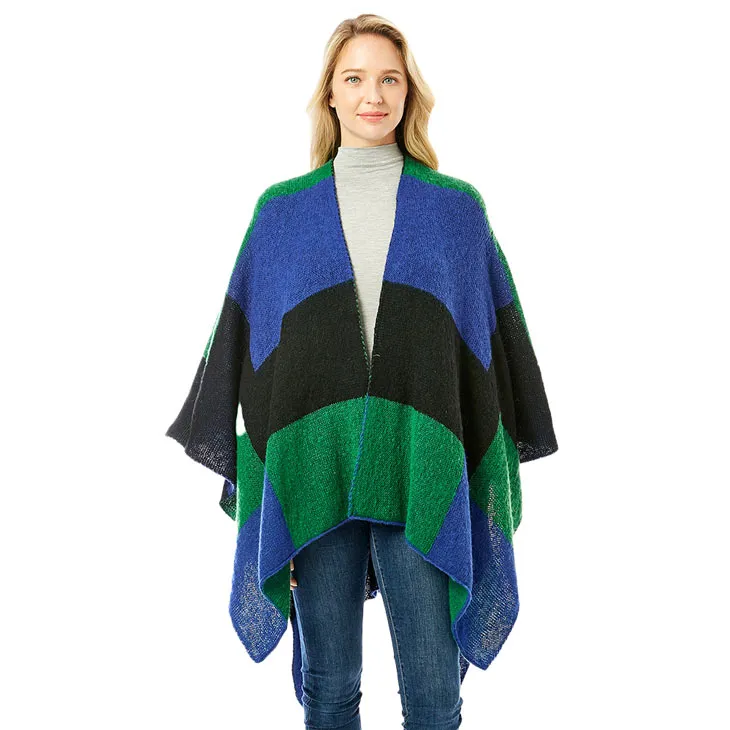 Color Block Ruana Poncho