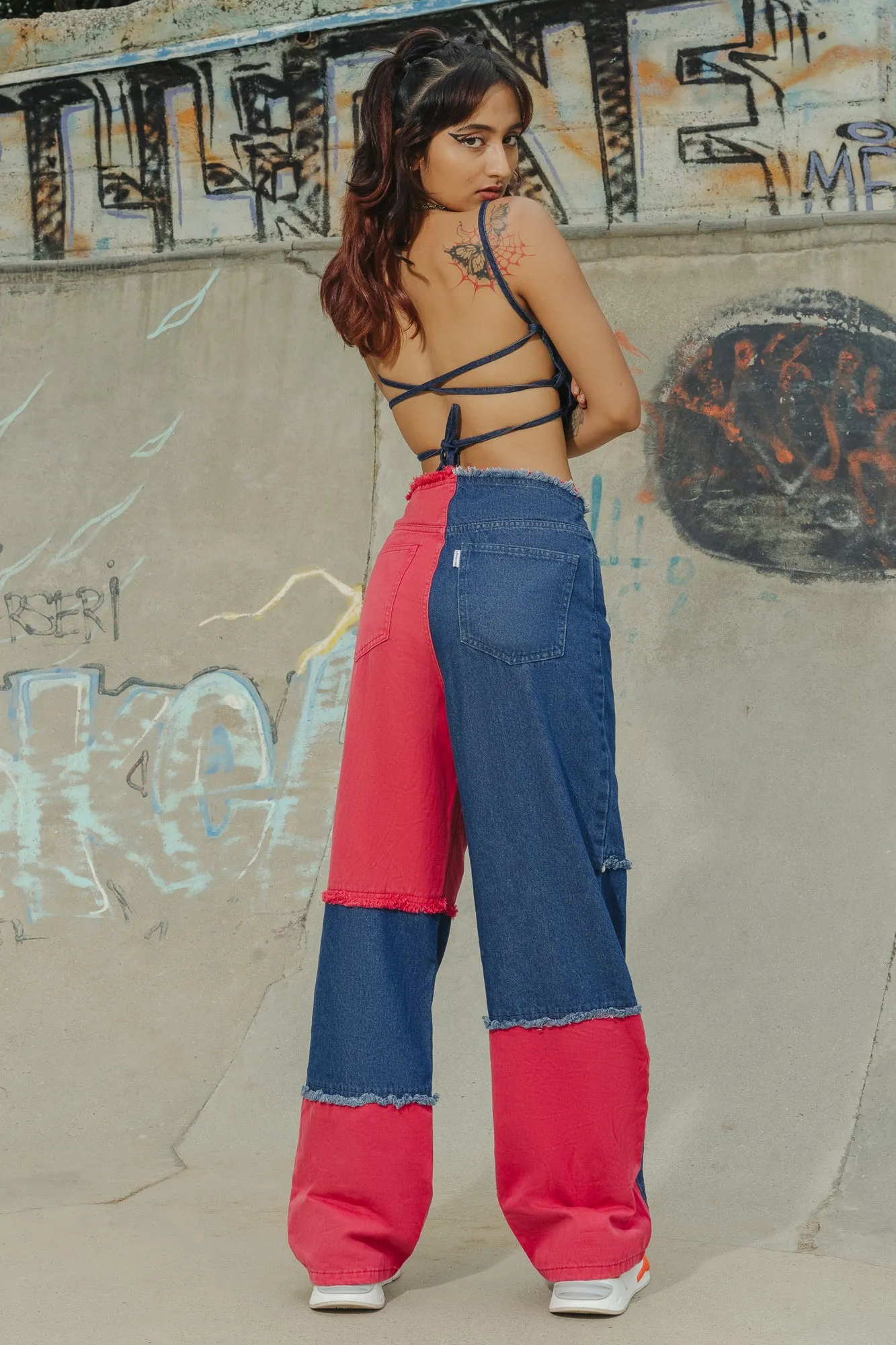 Color Patched Wide Jeans