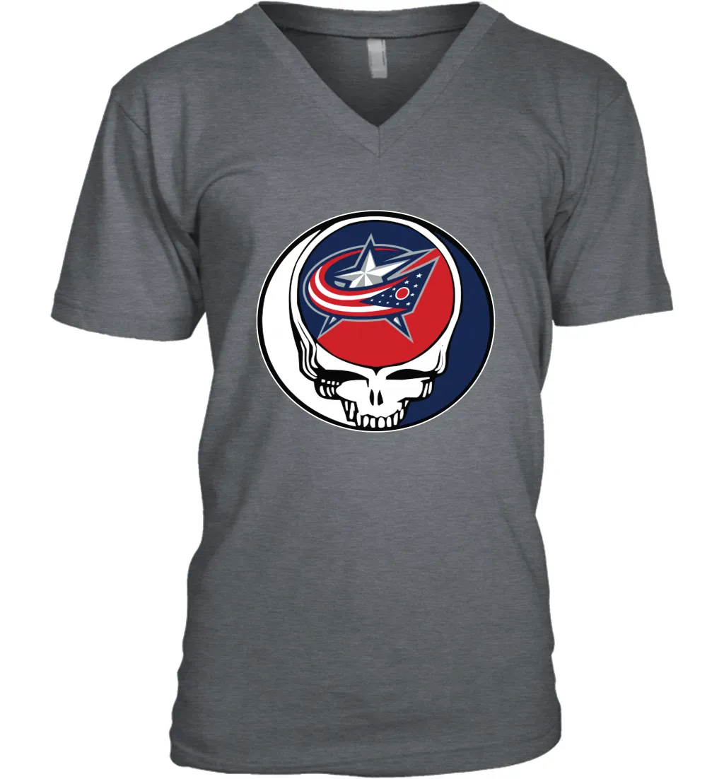 Columbus Blue Grateful Dead Steal Your Face Hockey NHL Mens V-Neck T-Shirt