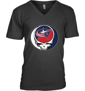 Columbus Blue Grateful Dead Steal Your Face Hockey NHL Mens V-Neck T-Shirt