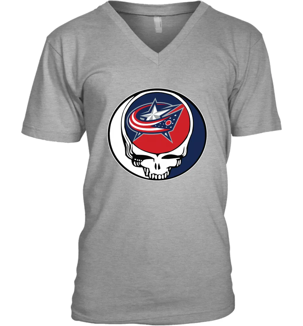 Columbus Blue Grateful Dead Steal Your Face Hockey NHL Mens V-Neck T-Shirt