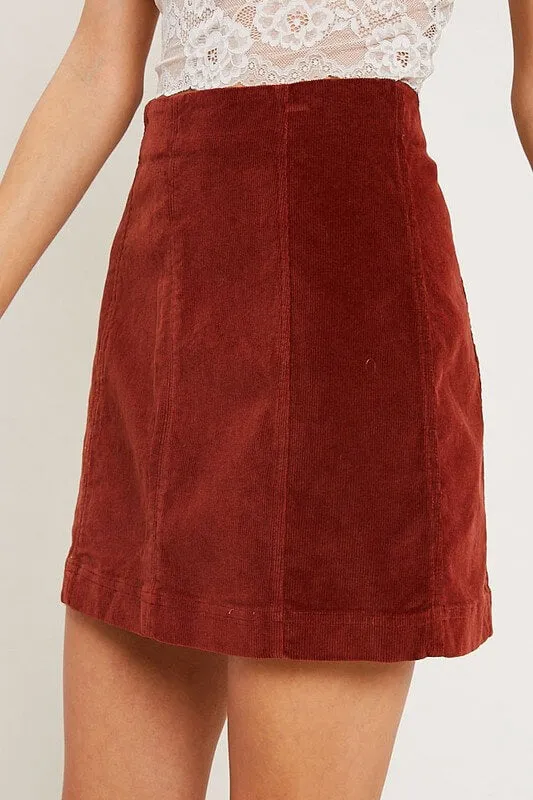 Corduroy Mini Skirt in Burl Wood