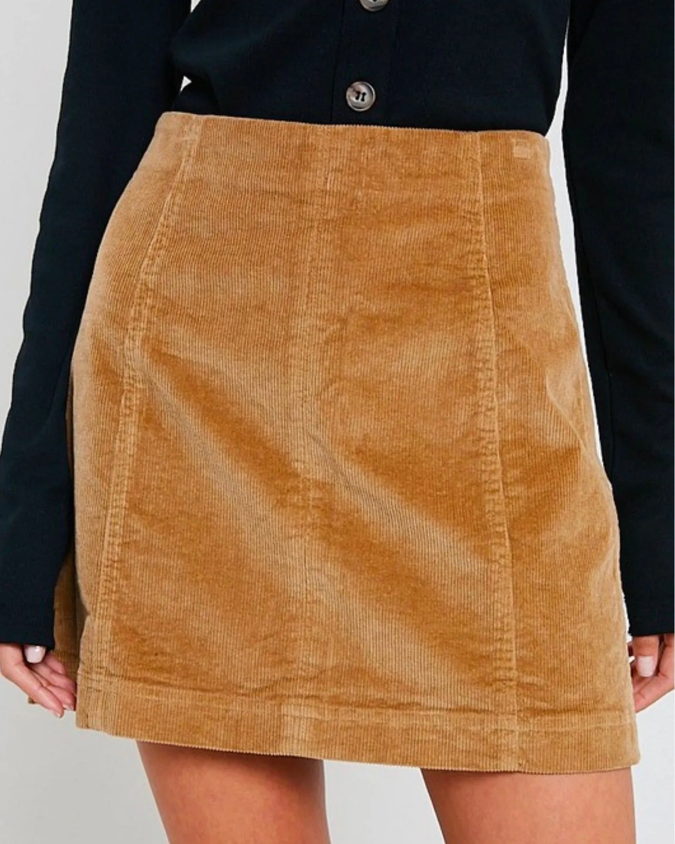 Corduroy Mini Skirt in Taupe