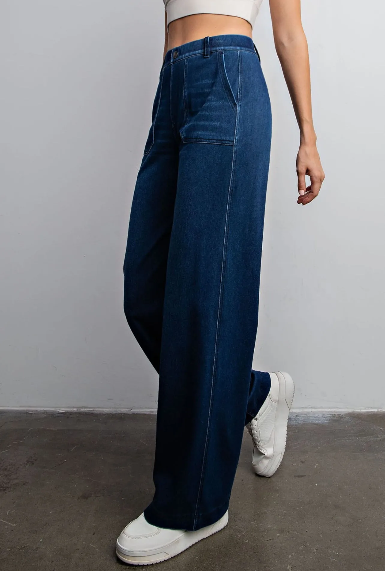 COTTON STRETCH PULL ON WIDE LEG DENIM ( 3 colors)