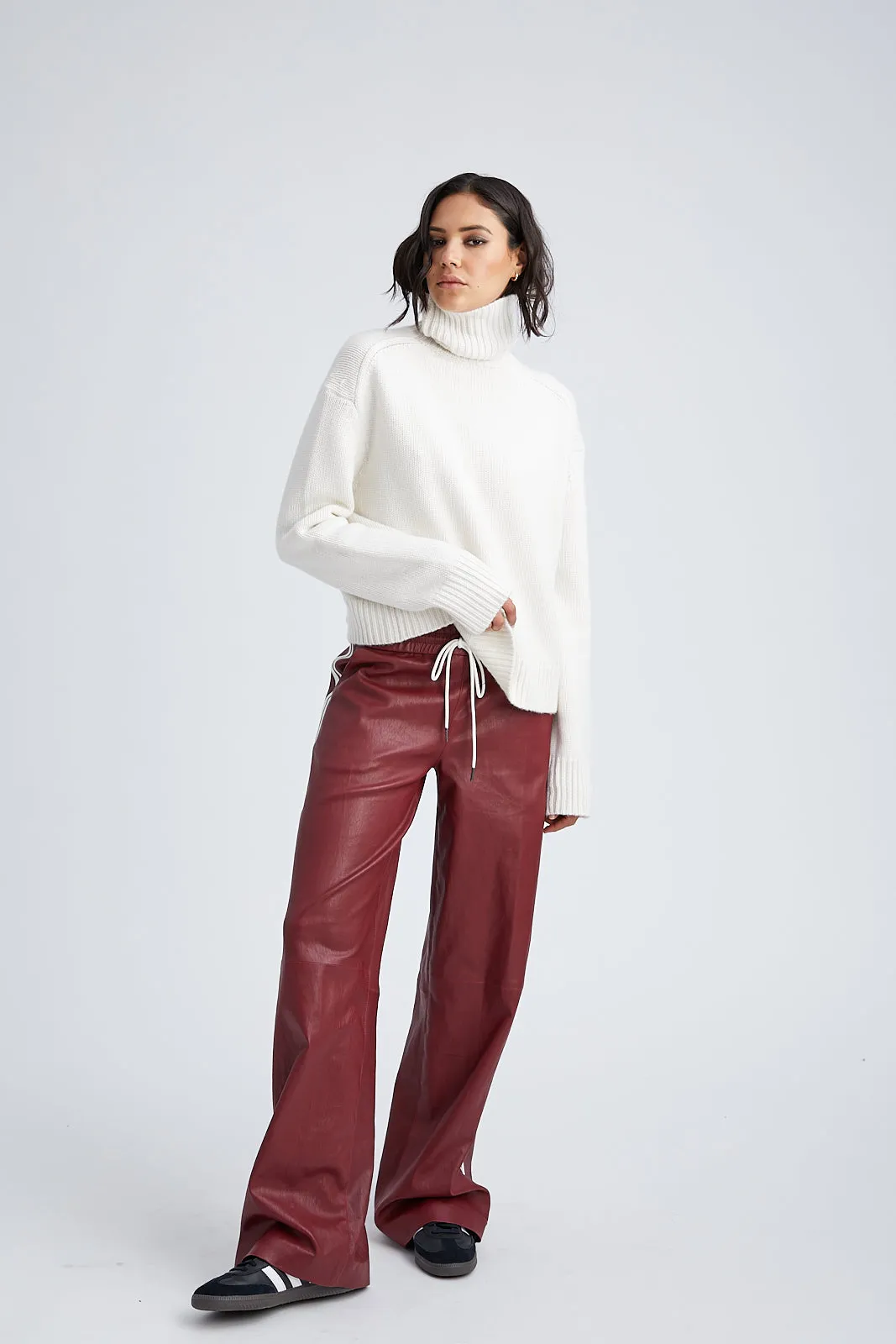 Crimson Leather Athletic Drawstring Pants