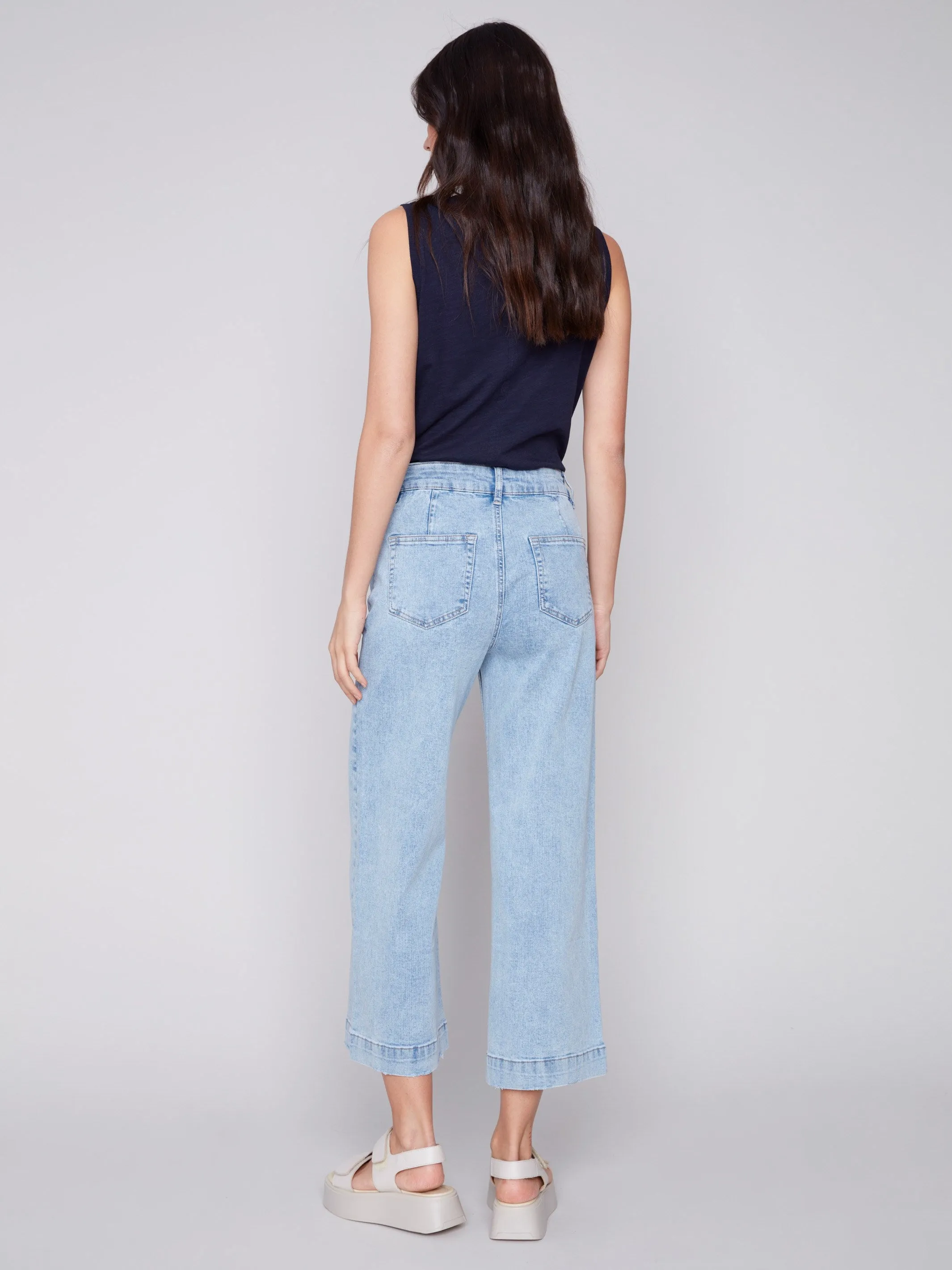 Cropped Wide Leg Jeans - Blue Jean