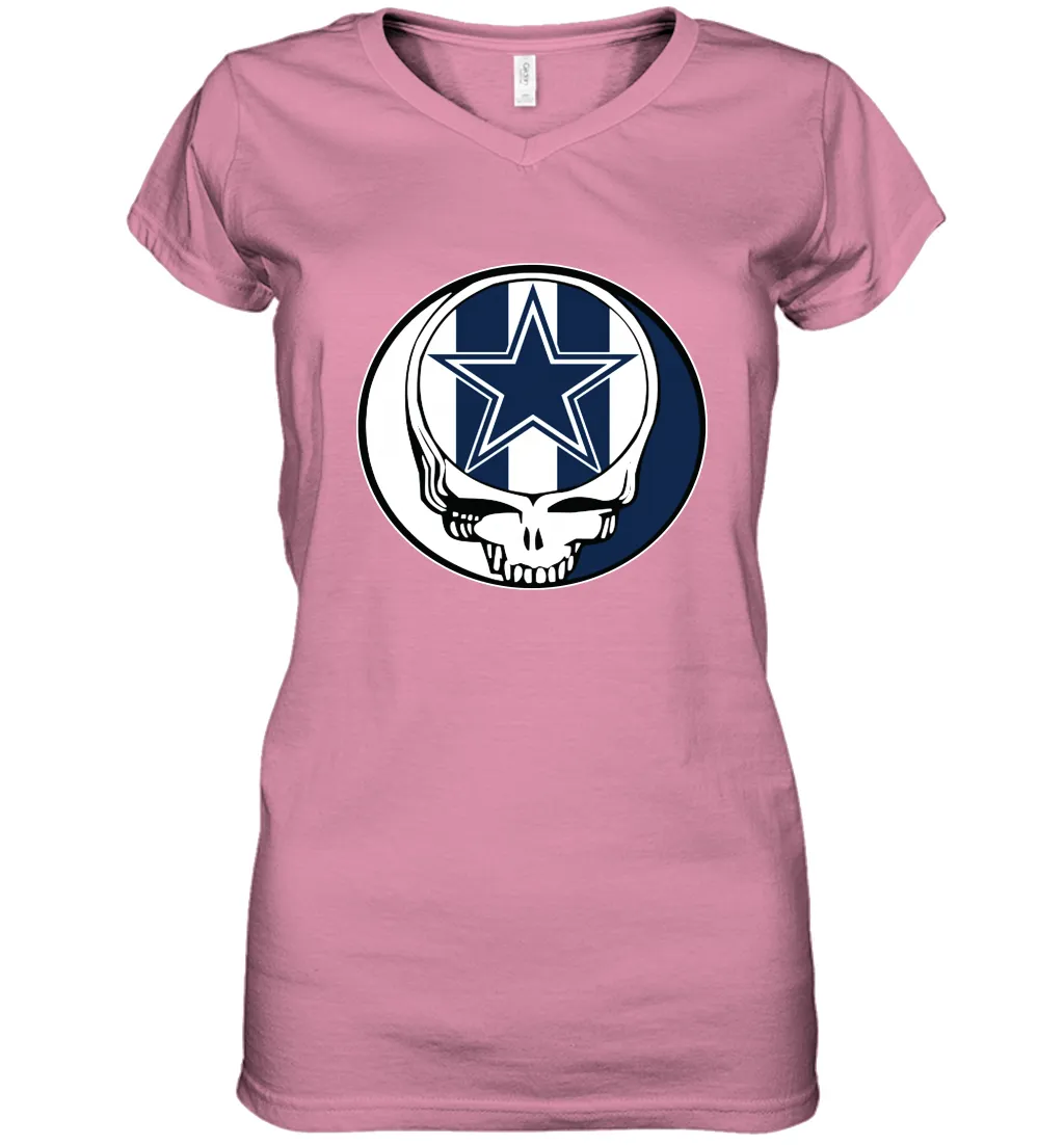 Dallas Cowboys Grateful Dead Steal Your Face NFL Football Womens V-Neck T-Shirt