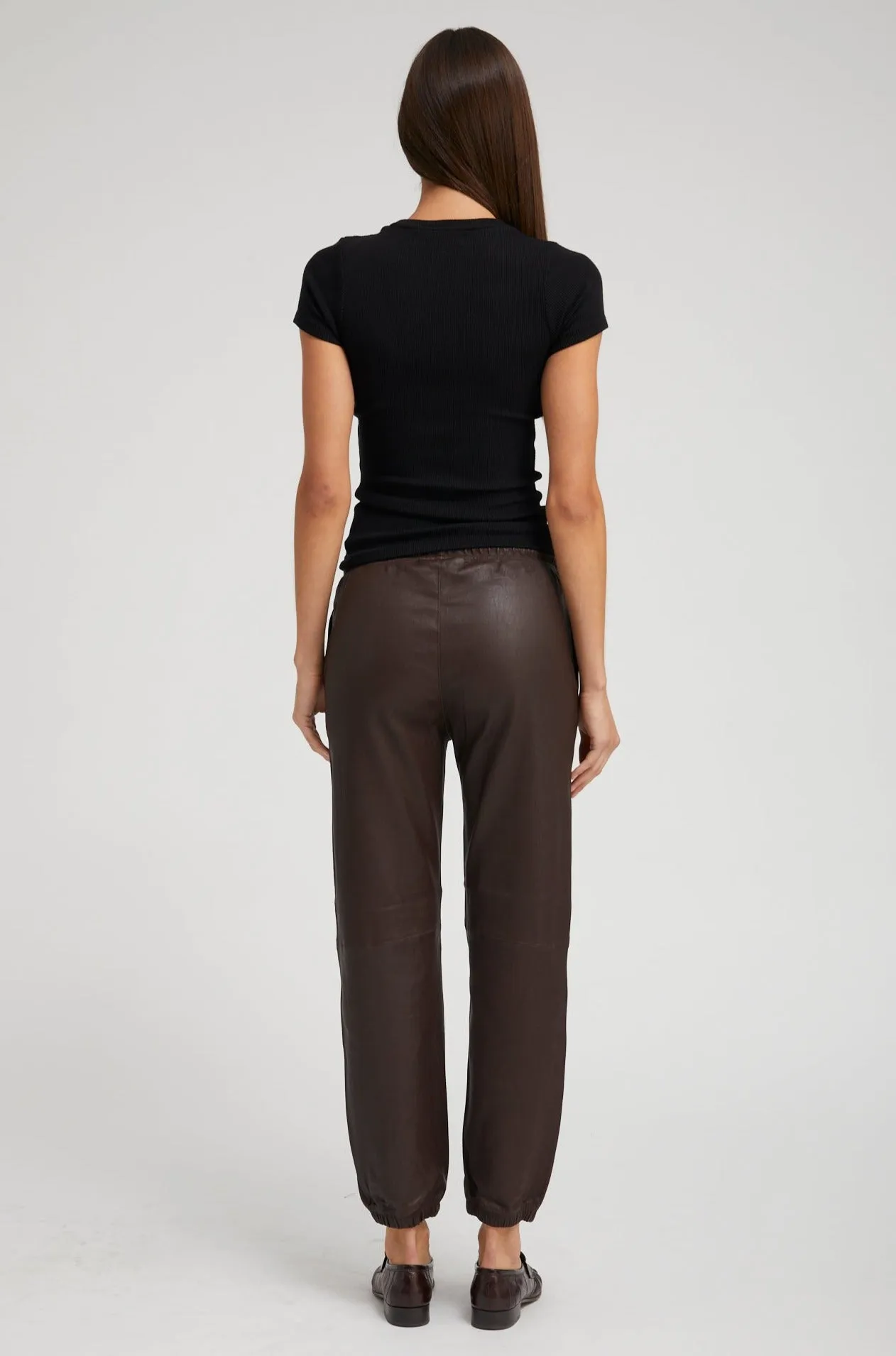 Dark Chocolate Leather Drawstring Sweatpants