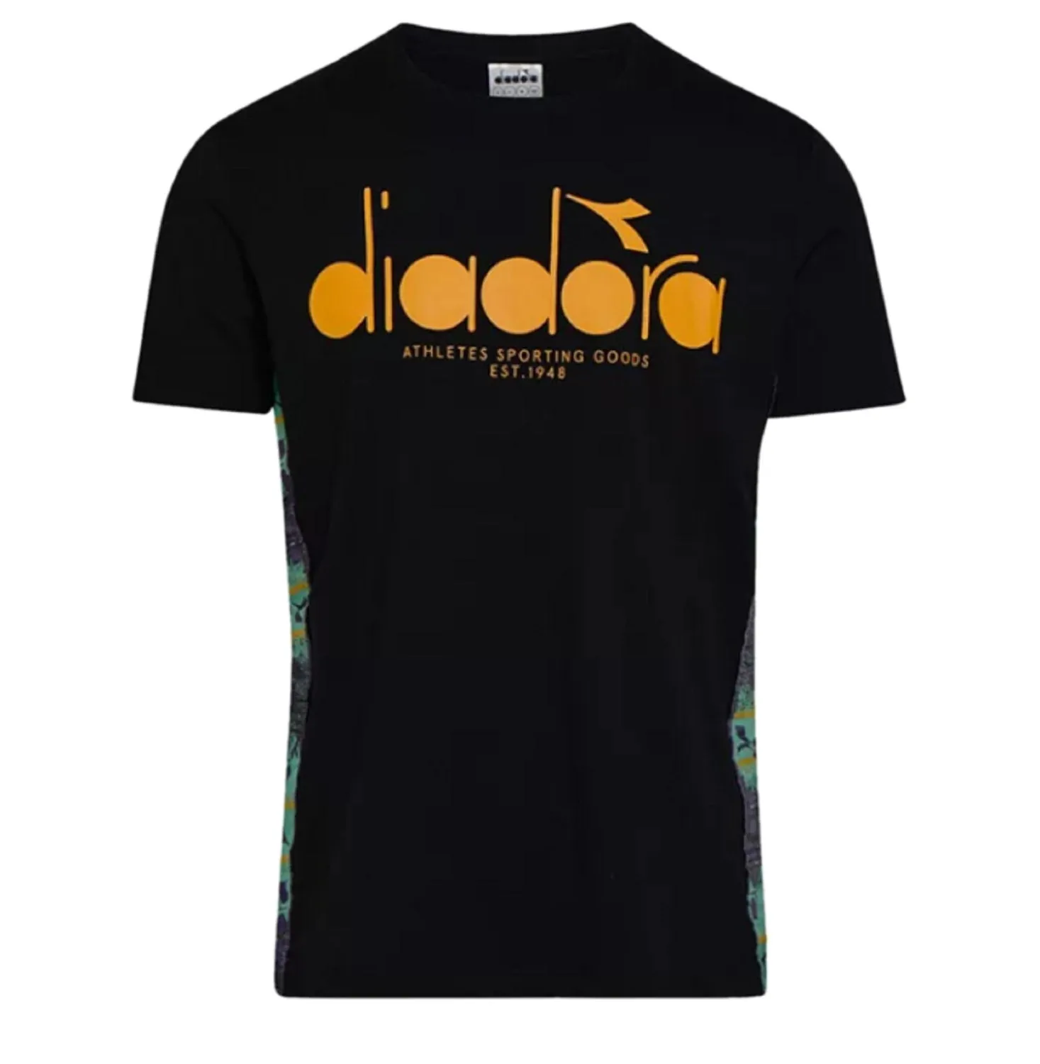 Diadora Men's 5Palle Offside Logo Cotton T-Shirt, Black/Orange, Small