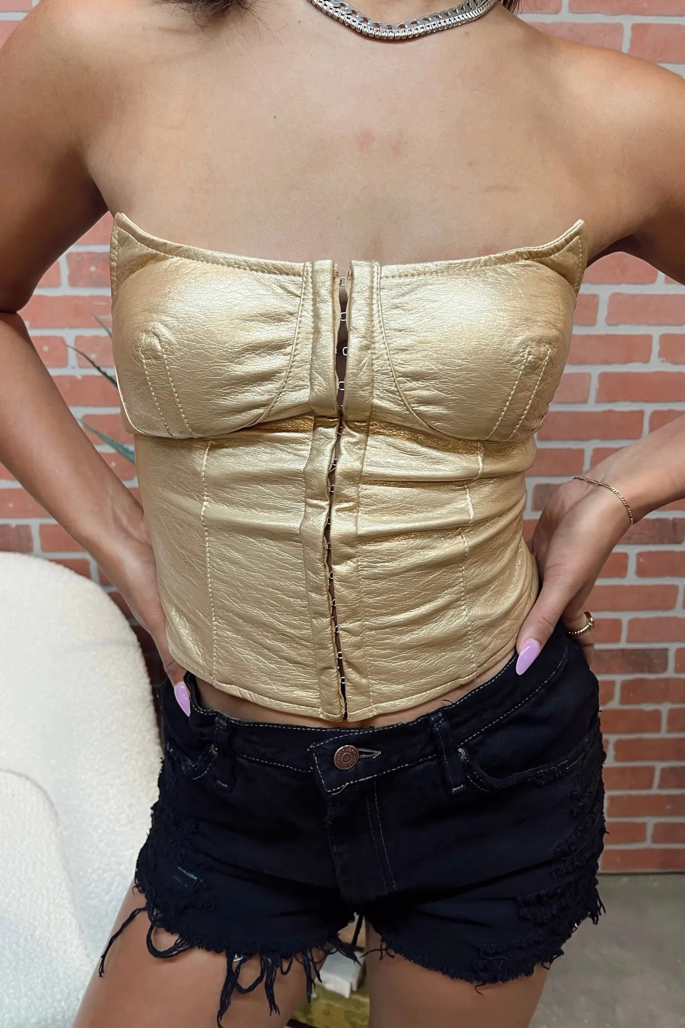 Disco Metallic Corset Top - Gold