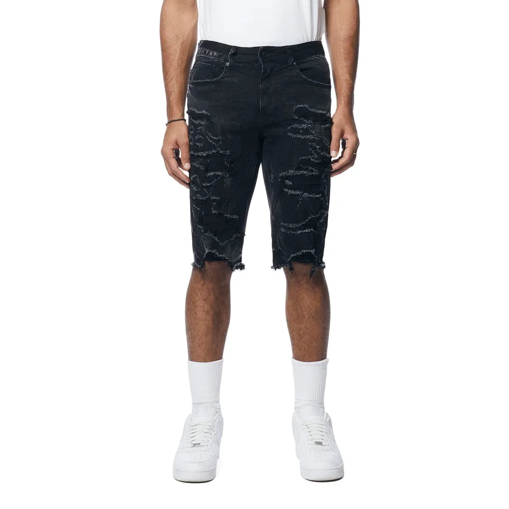 Distressed Rip & Repair Jean Shorts - Black Matrix