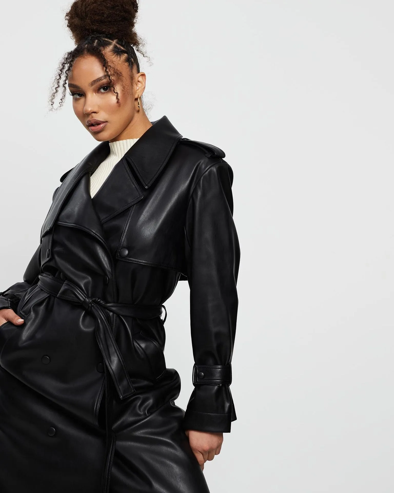 Ell Faux Leather Trench Black