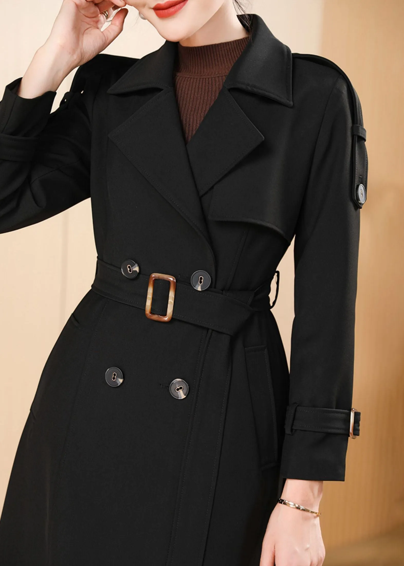 Epaulet Double Breasted Button Long Trench Coat