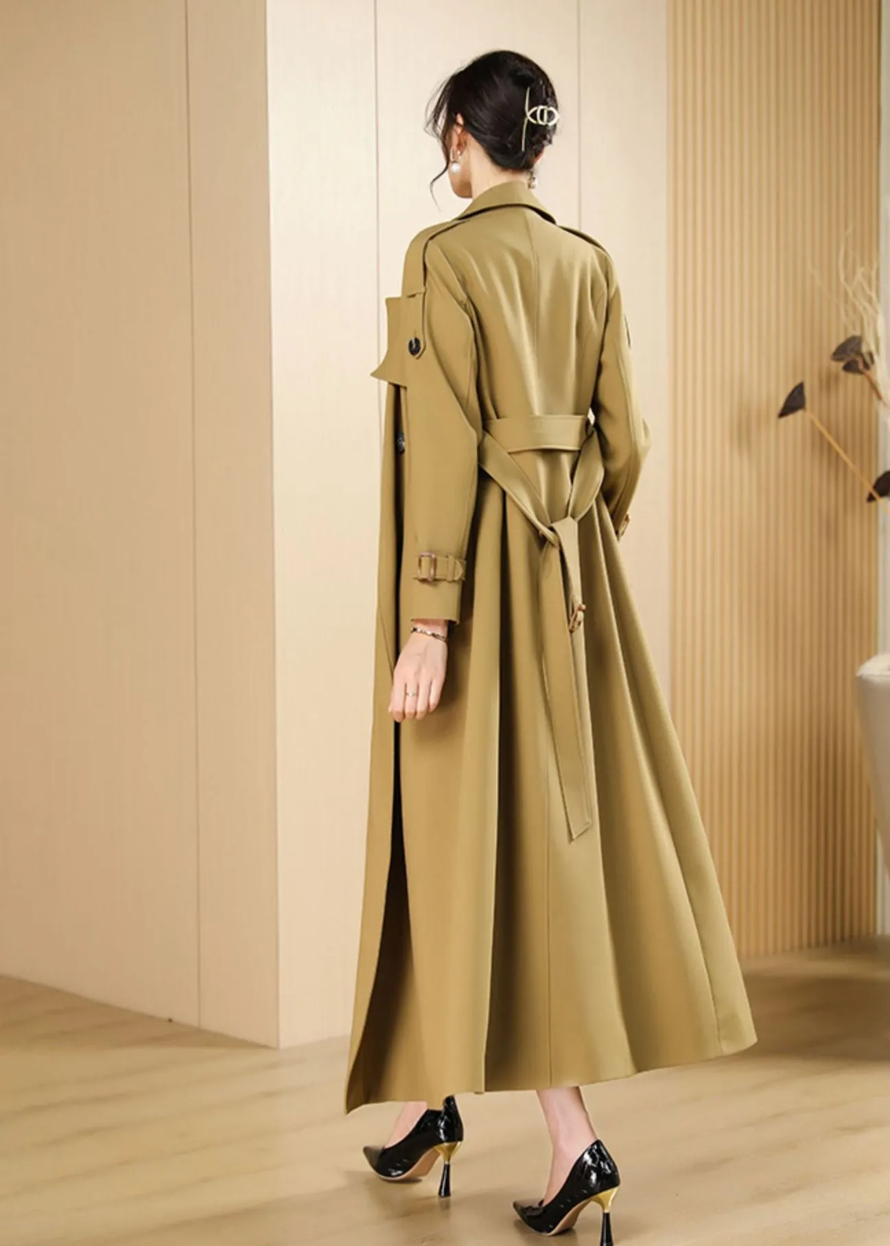 Epaulet Double Breasted Button Long Trench Coat