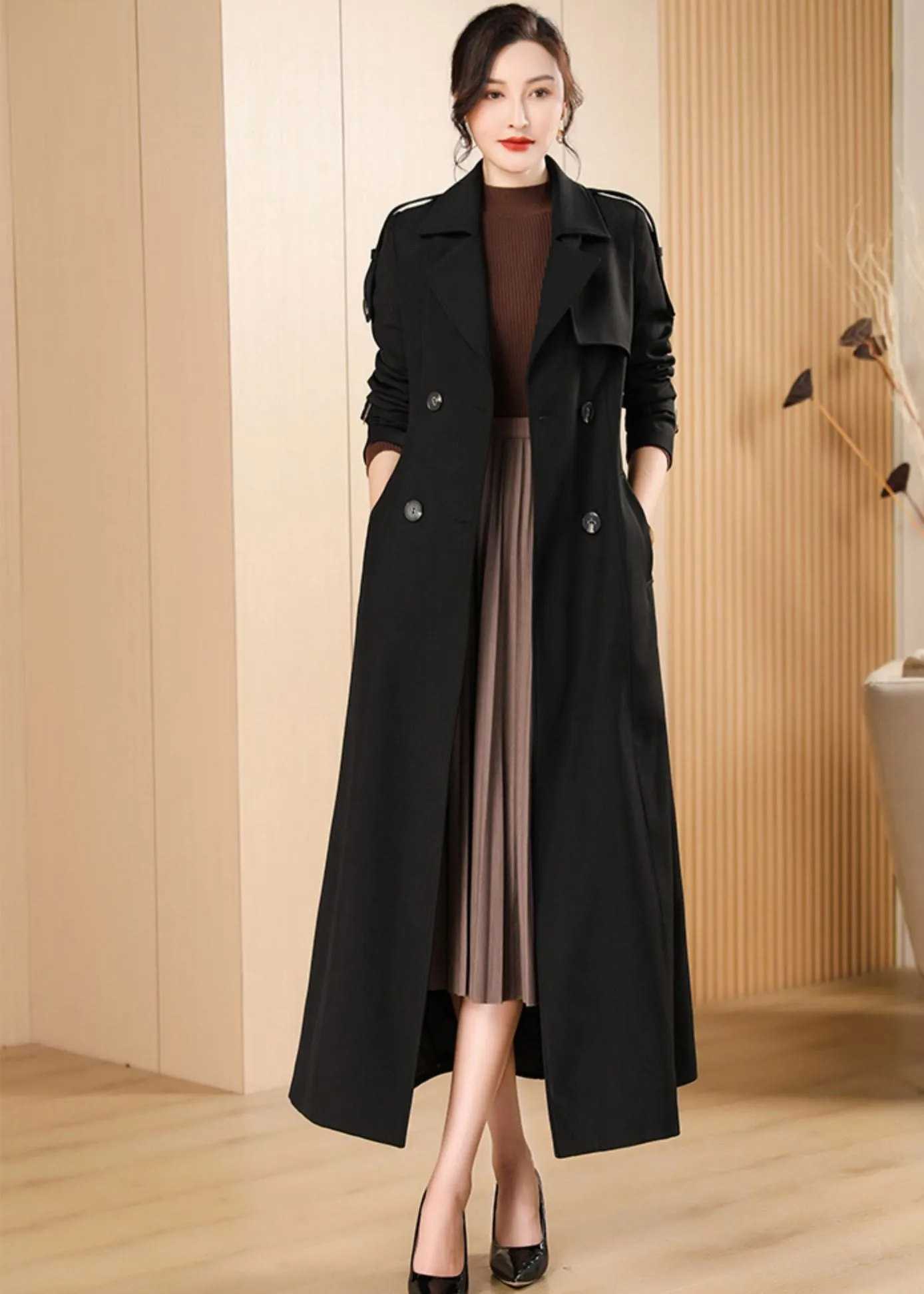 Epaulet Double Breasted Button Long Trench Coat