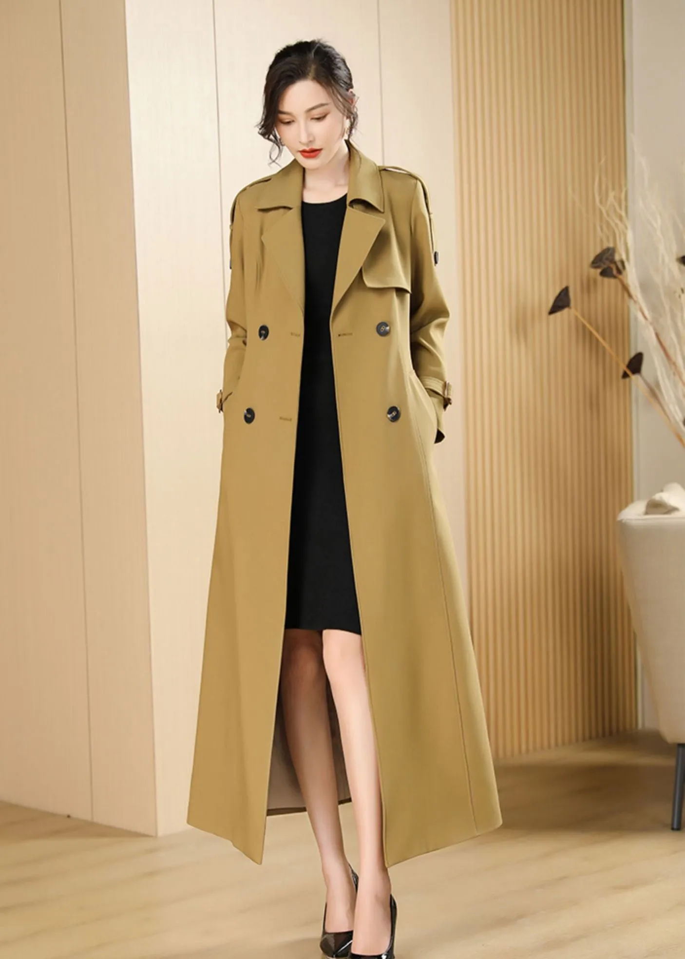 Epaulet Double Breasted Button Long Trench Coat