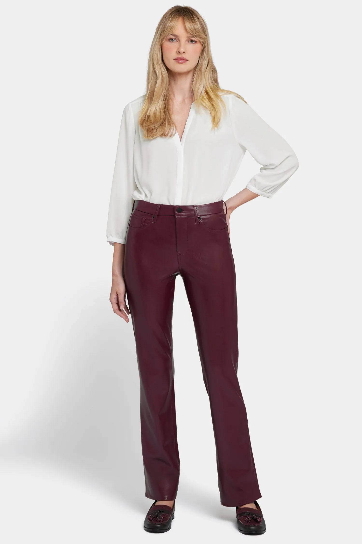 Faux Leather Marilyn Straight Pants In Petite - Tavern