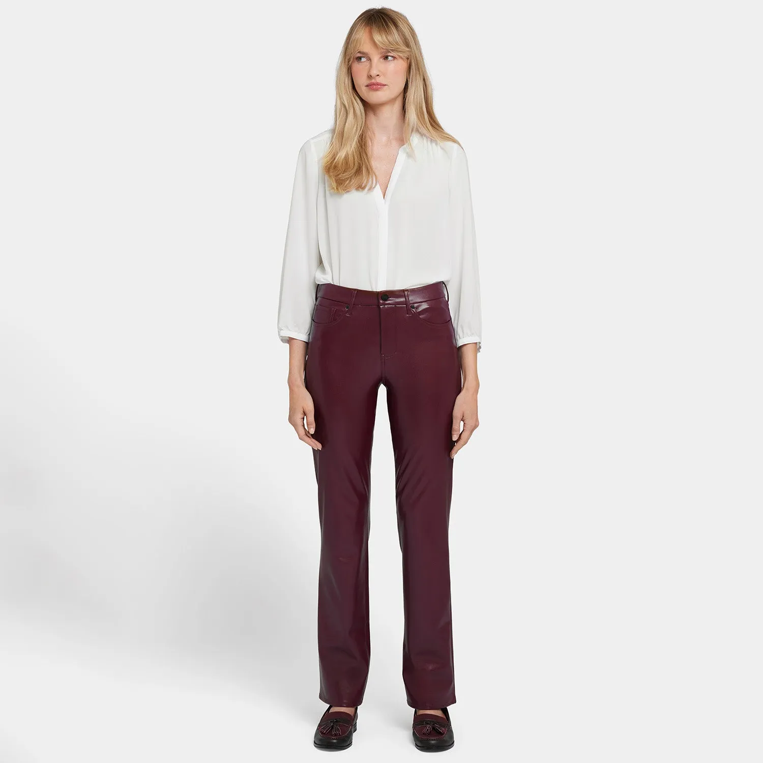 Faux Leather Marilyn Straight Pants In Petite - Tavern