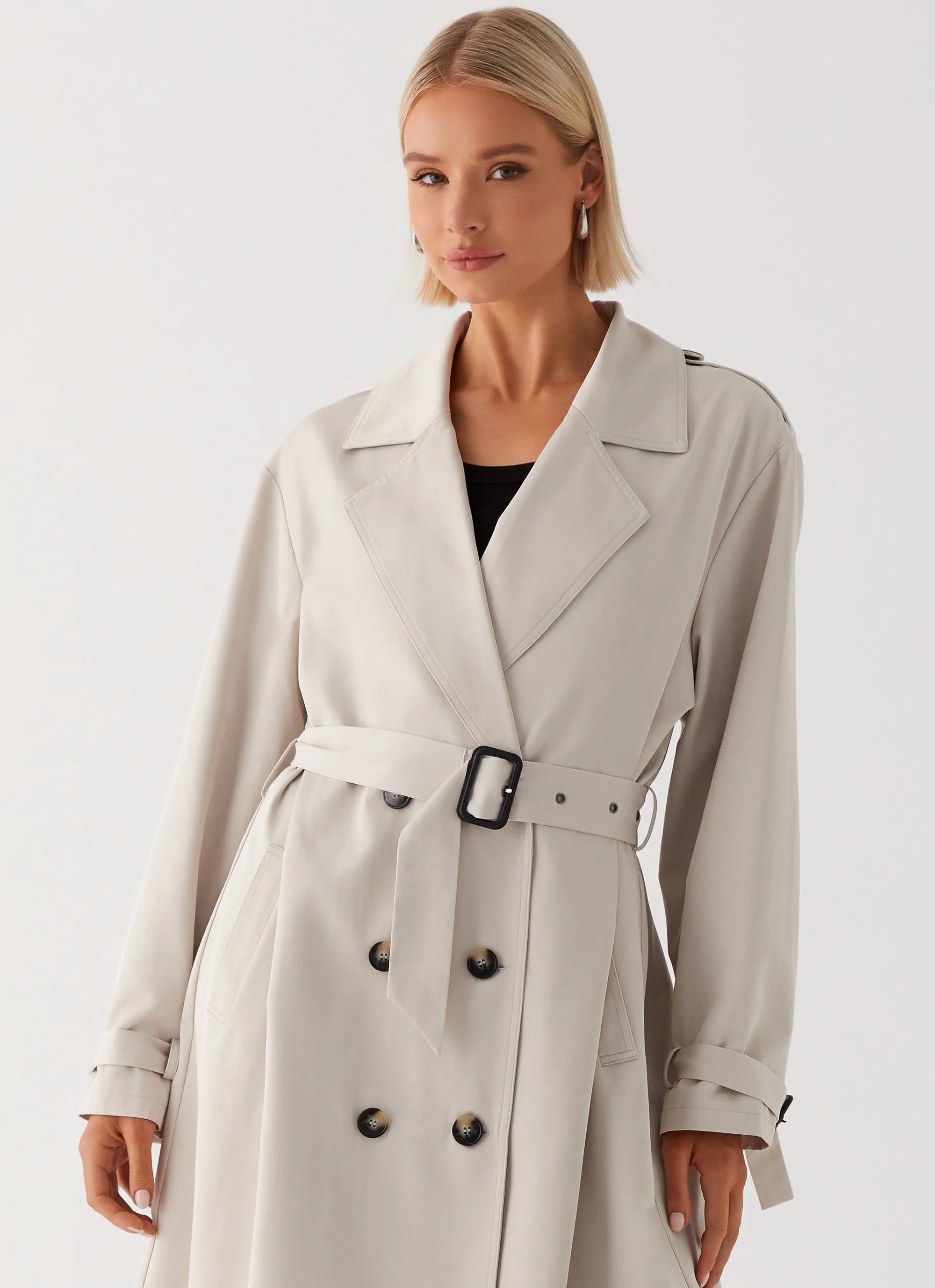 Frenchy Oversized Trench Coat - Stone