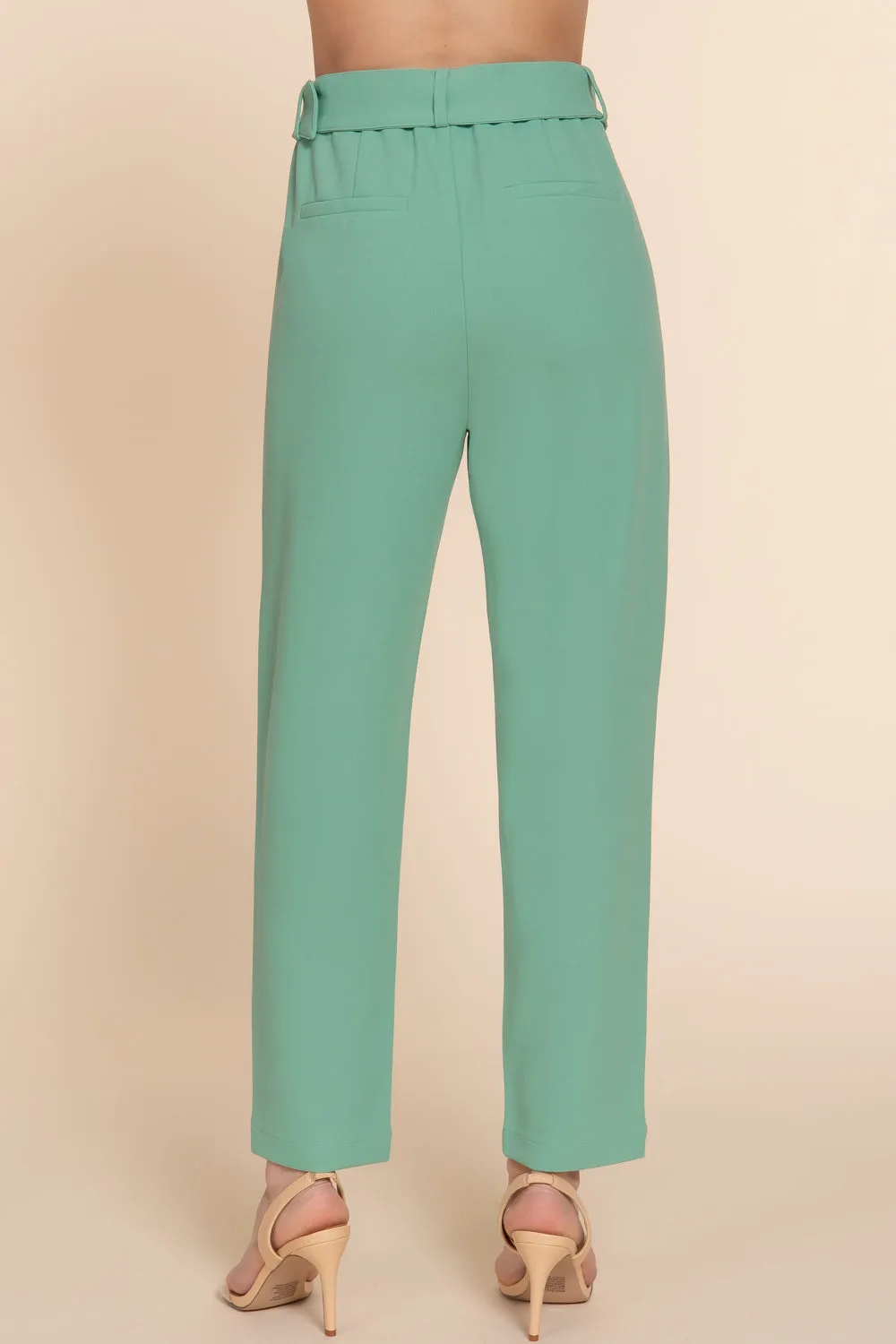 Front pocket belted stretch pants