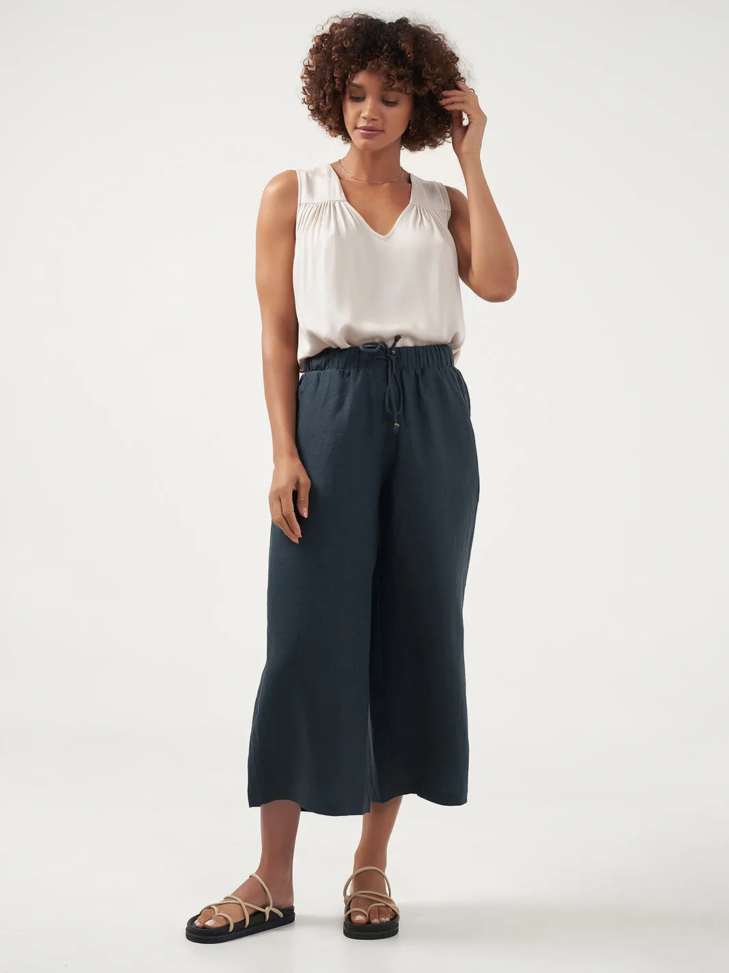 Gaia 7/8 Linen Pants Charcoal